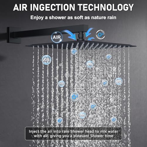 Iriber Shower Set with 12 Inch High Pressure Rain Shower Head and Handheld and Shower Faucet Mixer Valve Modern Shower System Including Pressure Balance Valve Shower Trim Kit for Bathroom,Matte Black - Image 2