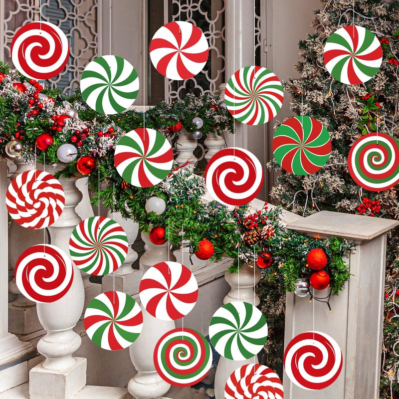 فيرايكل Ferraycle 16 PCS عيد الميلاد الحلي حلوى شنقا مزدوجة النعناع حلوى ديكور الشرفة الشرفة وشجرة الدعائم الحلوى العملاقة لعيد الميلاد منزل مكتب الساحة الحديقة (نمط مصاصة) - Image 5