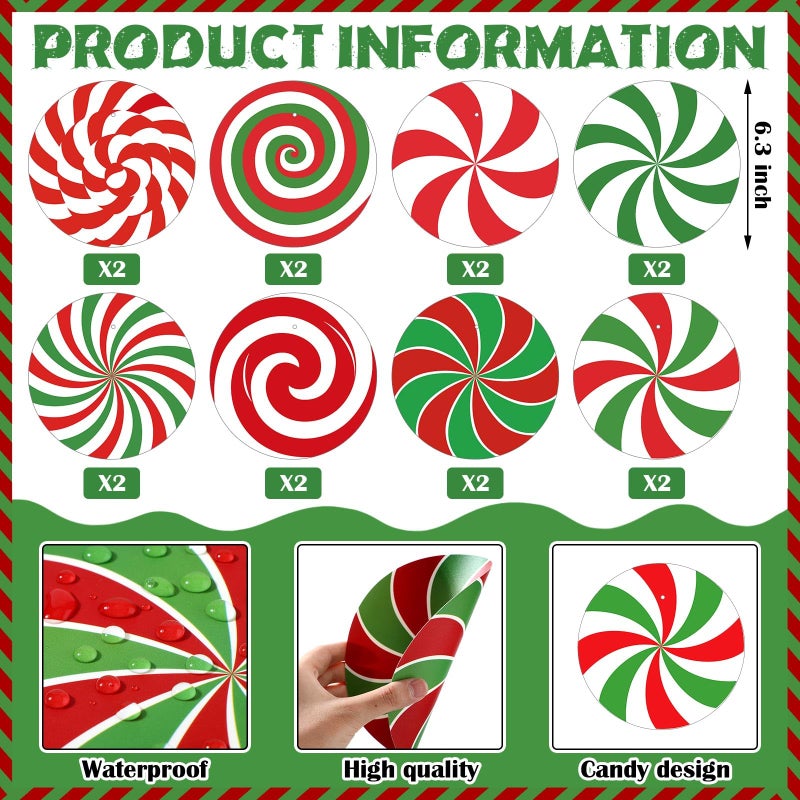 فيرايكل Ferraycle 16 PCS عيد الميلاد الحلي حلوى شنقا مزدوجة النعناع حلوى ديكور الشرفة الشرفة وشجرة الدعائم الحلوى العملاقة لعيد الميلاد منزل مكتب الساحة الحديقة (نمط مصاصة) - Image 3