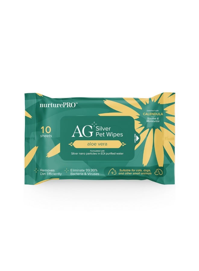 NurturePro AG+ Silver Pet Wet Wipes Aloe Vera 10 Sheets