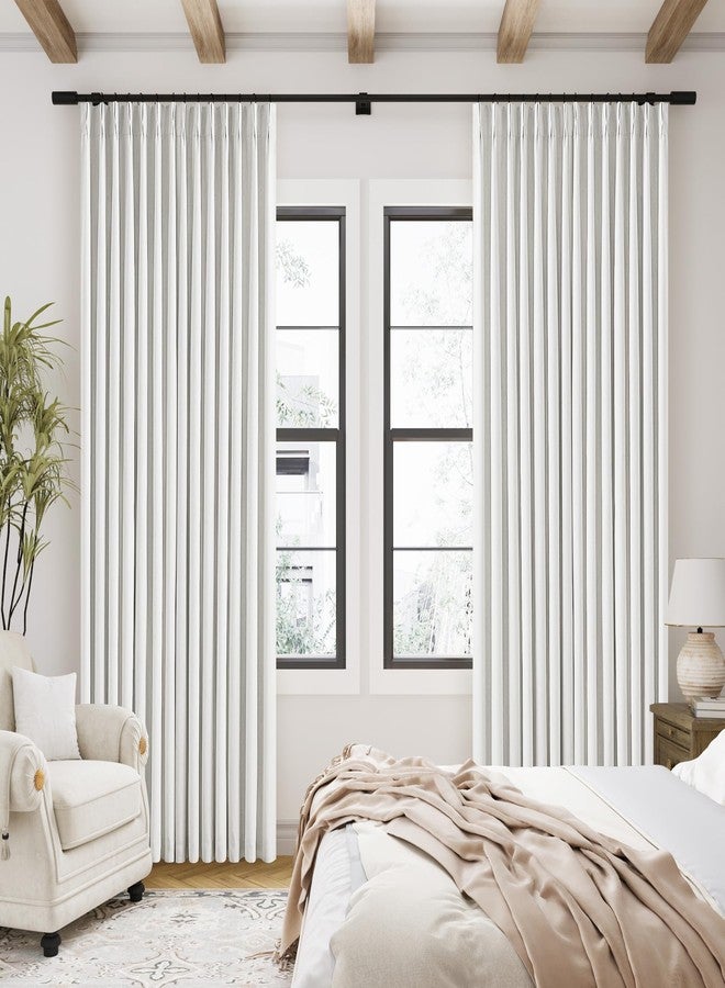 TWODRAPES 90 Inch Linen Blackout Curtains Pinch Pleated for Living Room Thermal Noise Reduction Two Layer 100% Black Out Curtains with Liner Back Tab Pinch Pleat Rings Hooks Window Drapes Track Ivory - Image 1