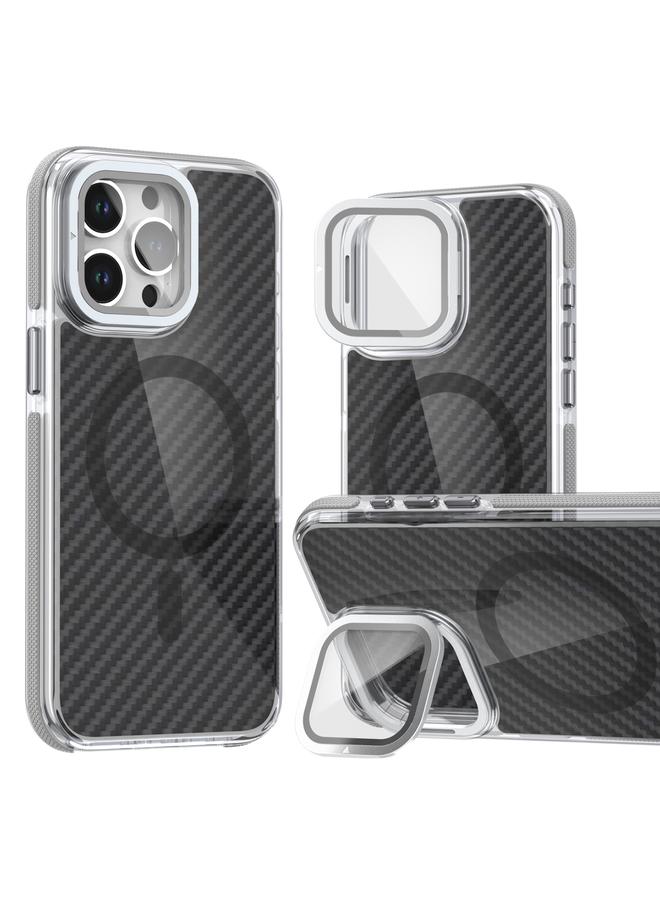 S-TOP Case For iPhone 16 Pro Max Magsafe Dual-Color Carbon Fiber Lens Film Phone Case with Lens Fold Holder - Image 1