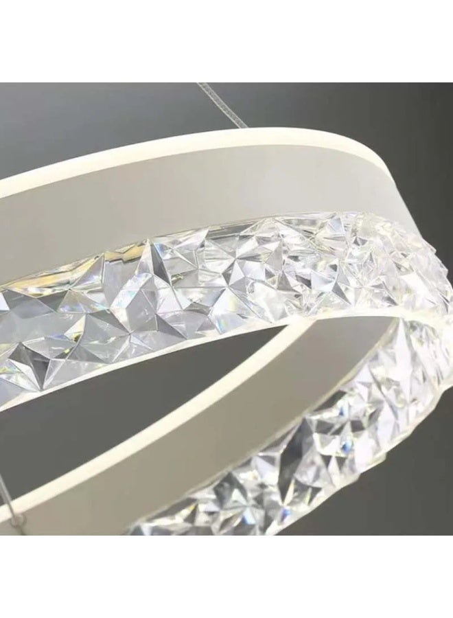 AL THURAYAT Modern and elegant LED chandelier with  design. The chandelier LED 50 cm is made of white ring with crystal edges that hang from thin wires to give the place a magical light. - Image 2