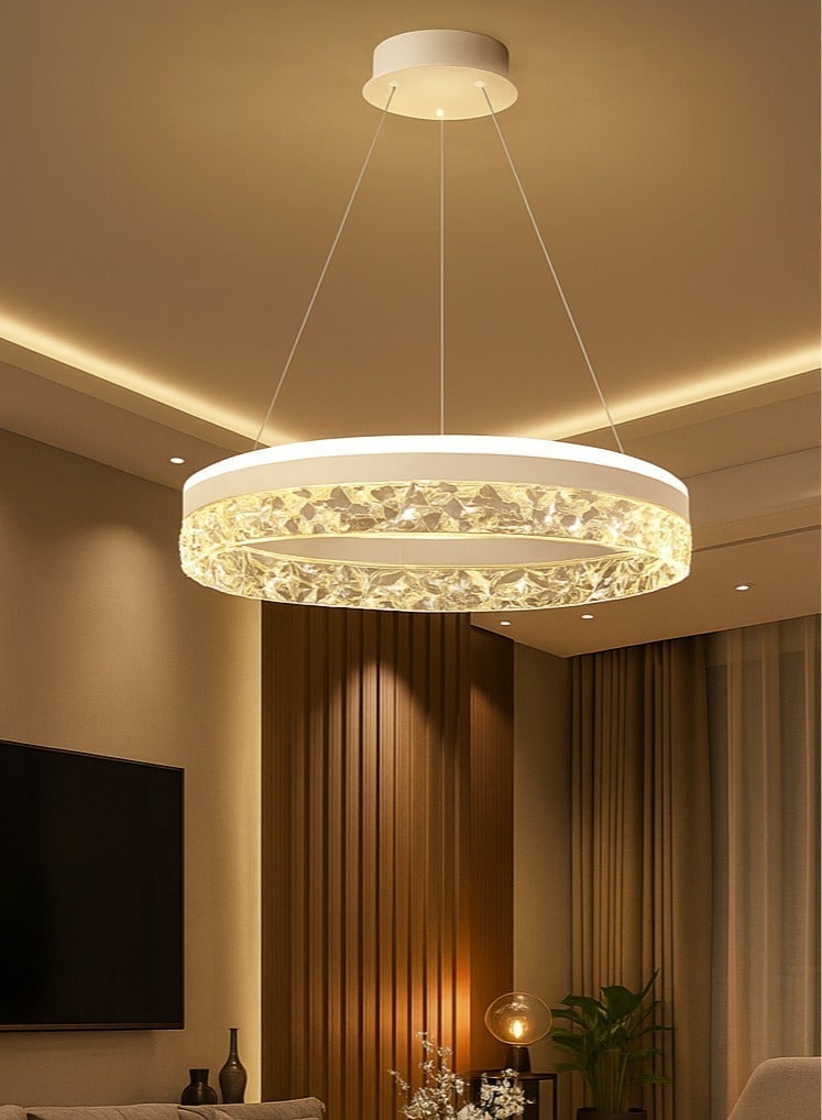 AL THURAYAT Modern and elegant LED chandelier with  design. The chandelier LED 50 cm is made of white ring with crystal edges that hang from thin wires to give the place a magical light. - Image 1