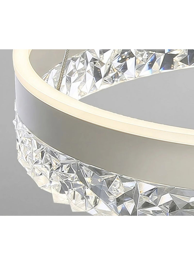 AL THURAYAT Modern and elegant LED chandelier with  design. The chandelier LED 50 cm is made of white ring with crystal edges that hang from thin wires to give the place a magical light. - Image 3