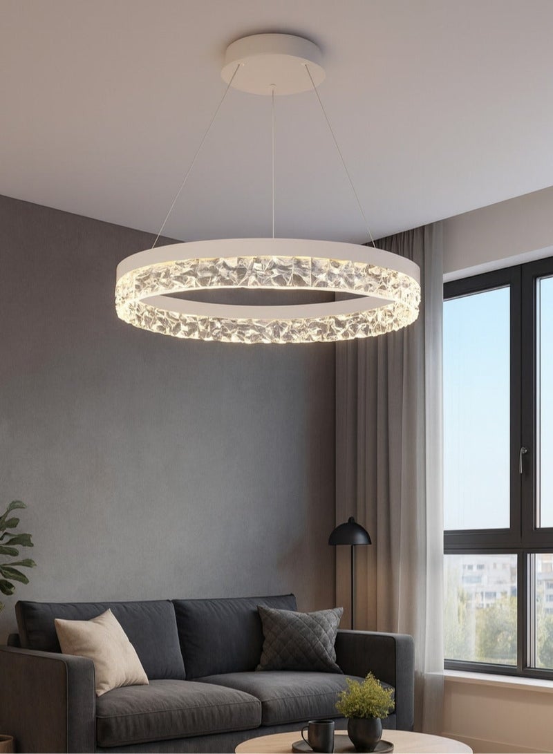 AL THURAYAT Modern and elegant LED chandelier with  design. The chandelier LED 50 cm is made of white ring with crystal edges that hang from thin wires to give the place a magical light. - Image 5