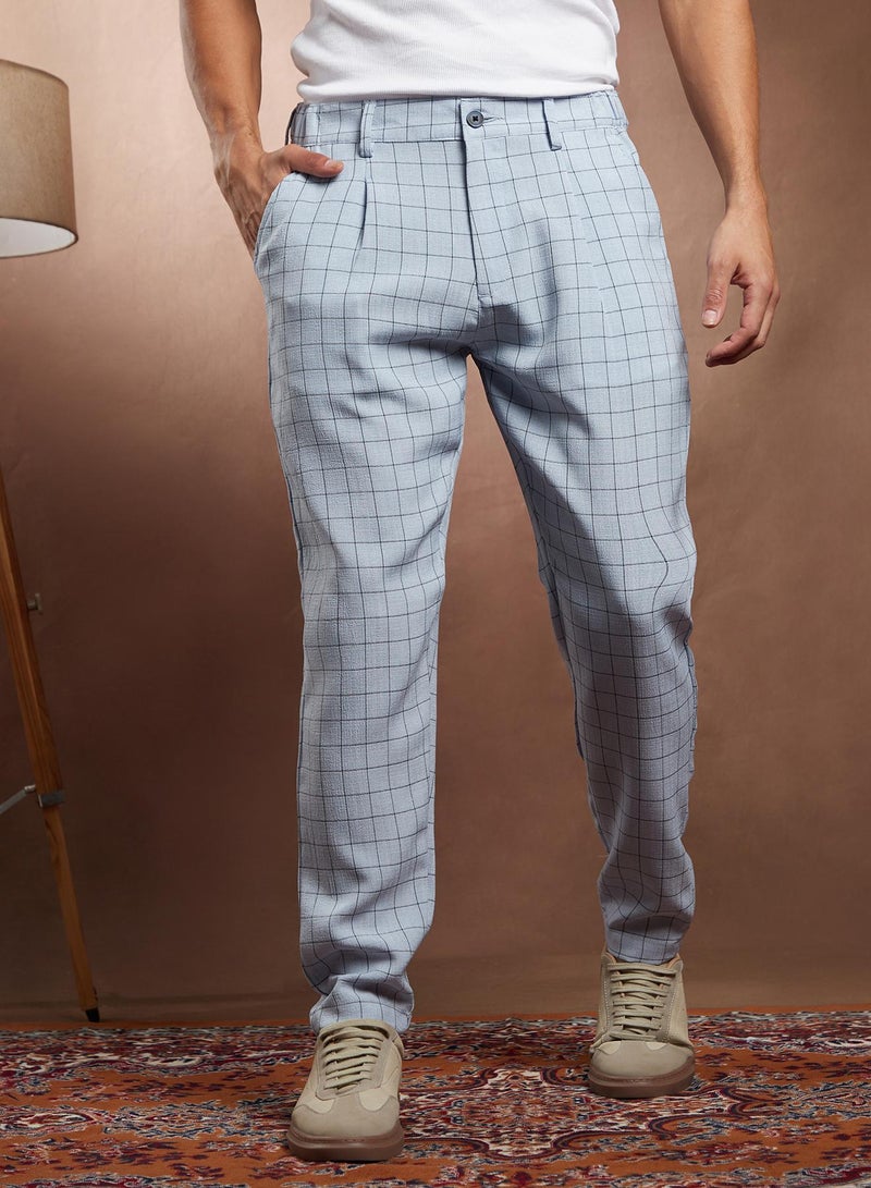 Campus Sutra Campus Sutra Men's Cloud Grey Graph Tailored Trousers For Casual Wear | Mid-Rise | Regular Fit | Button Closure | Trousers Crafted With Comfort Fit For Everyday Wear  - Image 2