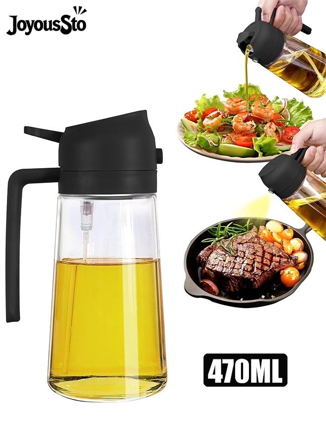 JoyousSto 2 in 1 Oil Dispenser and Oil Sprayer, 470ml Dispenser Bottle Spray and Pour, Glass Olive Oil Sprayer for Cooking, Food Grade Oil Spray Bottle Mister Spritzer for BBQ, Air Fryer, Kitchen,Black - Image 1