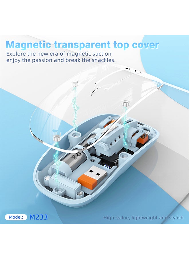 O Ozone - Bluetooth Wireless Mouse, Transparent Magnetic Mouse Triple Mode USB C Rechargeable Slim Silent Computer Mice - White - Image 1