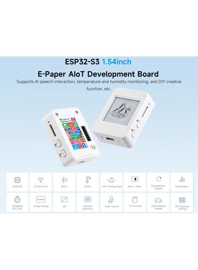 UeeKKoo ESP32-S3 1.54inch e-Paper AIoT Development Board, 200 x 200, Black/White, Supports AI Speech Interaction, DIY Creative Function, etc. Supports Wi-Fi and BLE Dual-Mode Communication - Image 2