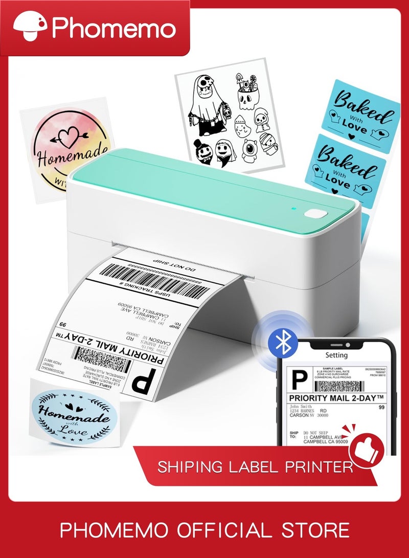 phomemo 241-BT Bluetooth Thermal Label Printer, Wireless Shipping Label Printer for Small Business, Label Printer for Shipping Packages, Compatible with iPhone, Android .It contains 10 sheets of 4X6" white paper.(Green) - Image 1
