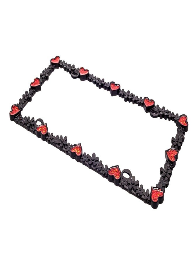 creathome 3D Shining Daisy Heart License Plate Frame from Pure Zinc Alloy Metal Perfect Plate Holder, Matt Black with Red Glitter, Luminously Heart - Image 4