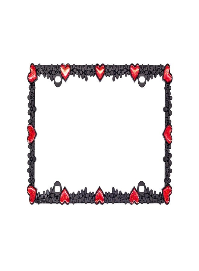 creathome 3D Shining Daisy Heart License Plate Frame from Pure Zinc Alloy Metal Perfect Plate Holder, Matt Black with Red Glitter, Luminously Heart - Image 3