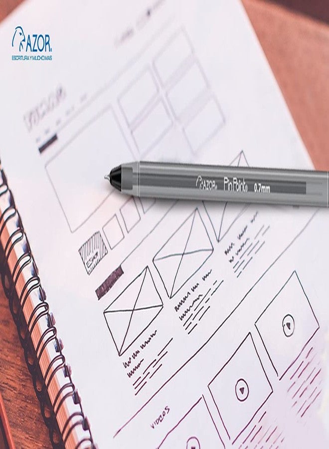 AZOR Pin Point Black Fine Point Writing Pens 0.7mm Ballpoint Pens - Pack of 12 - Image 2