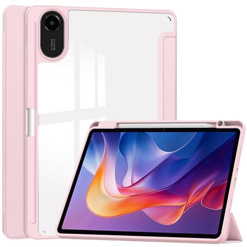 Gylint Case for Xiaomi Redmi Pad 2 11 inch 2025, Hybrid Slim Case Cover [Built-in Pencil Holder] Shockproof Cover with Clear Transparent Back Shell for Xiaomi Redmi Pad 2 Pink - Image 1