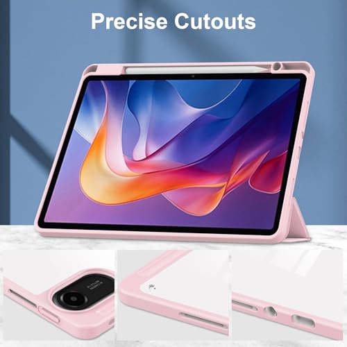 Gylint Case for Xiaomi Redmi Pad 2 11 inch 2025, Hybrid Slim Case Cover [Built-in Pencil Holder] Shockproof Cover with Clear Transparent Back Shell for Xiaomi Redmi Pad 2 Pink - Image 4