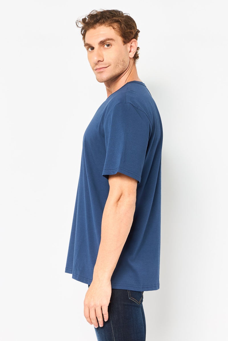 Algspar Men Crew Neck Plain Short Sleeve T-Shirt, Navy - Image 4