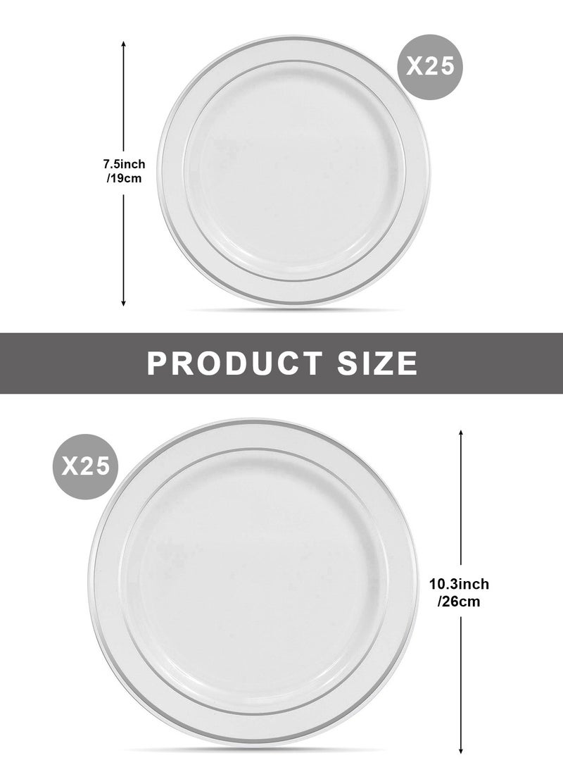HomarKet 50PCS Silver Plastic Plates, Heavy Duty Disposable Silver Plates with 25 10.25 inch Dinner Plates and 25 7.5 inch Salad/Dessert Appetizer Plates, Disposable Plates for Party, Holiday, and Wedding  - Image 2