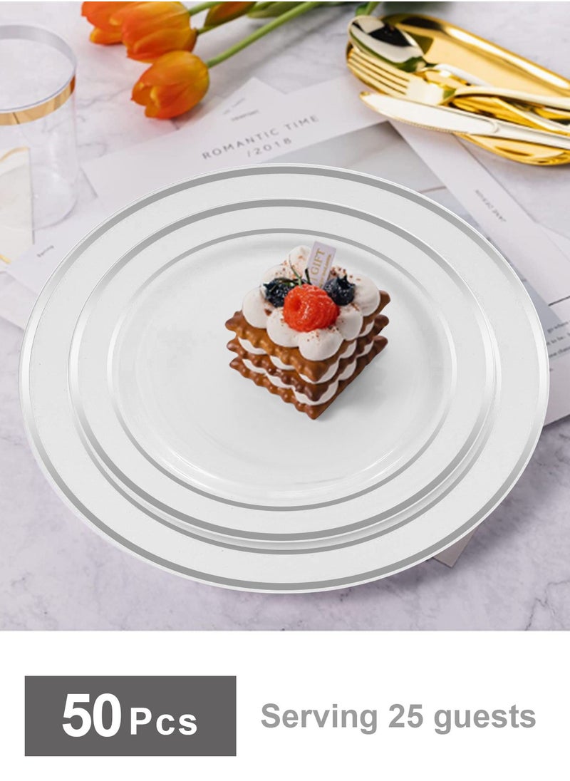 HomarKet 50PCS Silver Plastic Plates, Heavy Duty Disposable Silver Plates with 25 10.25 inch Dinner Plates and 25 7.5 inch Salad/Dessert Appetizer Plates, Disposable Plates for Party, Holiday, and Wedding  - Image 4