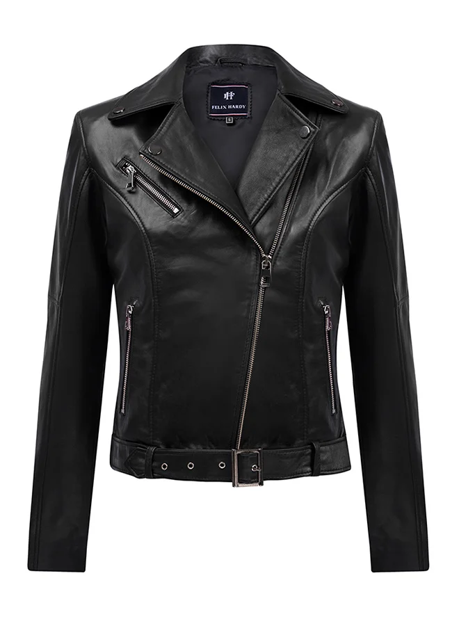 FELIX HARDY Genuine Leather Black Biker Jacket