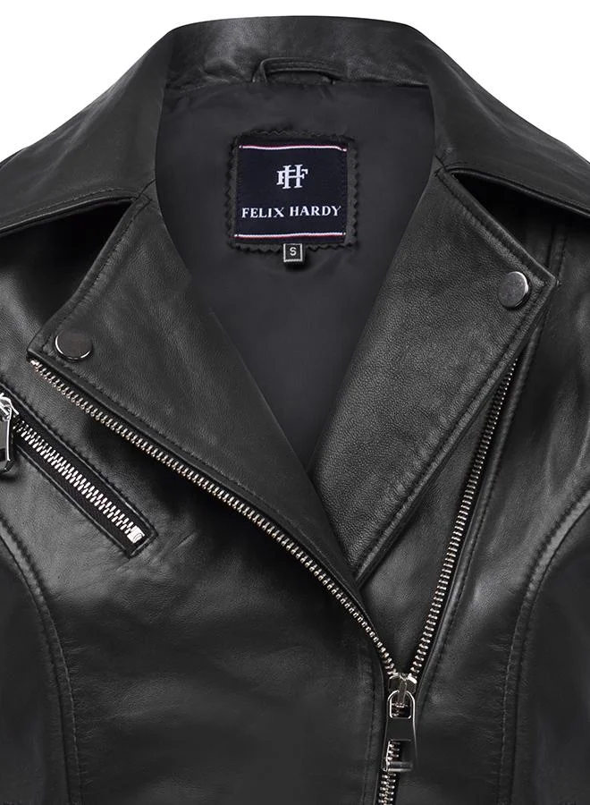 FELIX HARDY Genuine Leather Black Biker Jacket