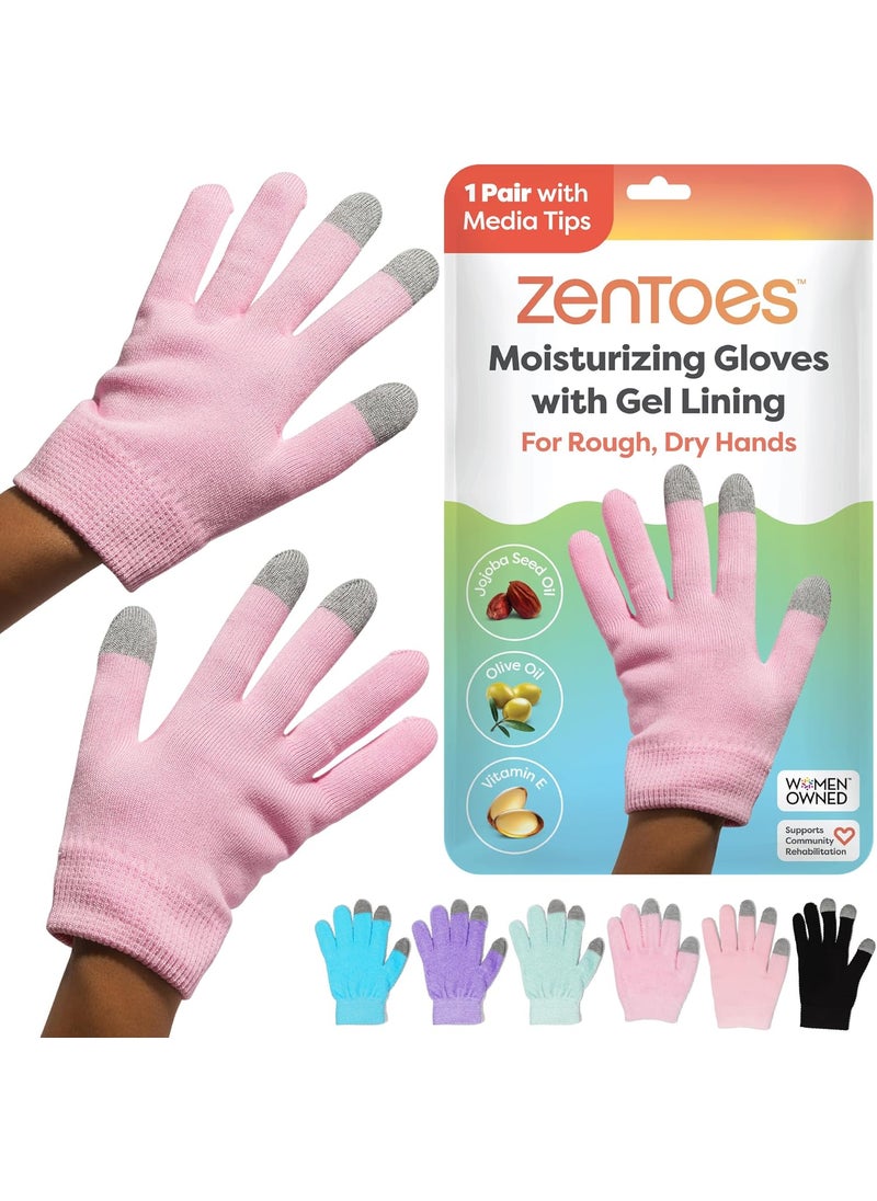Zentoes ZenToes Moisturizing Gloves for Dry Hands and Eczema, Gel Infused with Jojoba Seed Oil, Olive Oil and Vitamin E, Overnight Hand Moisturizer (OSFM, Cotton Pink) 