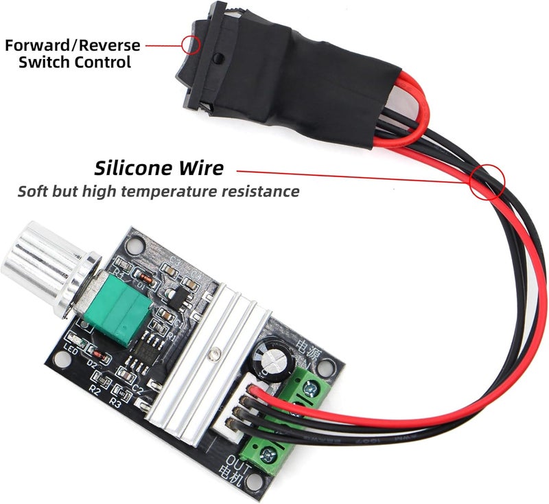 RioRand Small PWM DC Motor Speed Controller - for 6V 12V 24V 28V 3A 80W Low-Voltage Gear Motors with Forward/Reverse Switch Control - Image 4