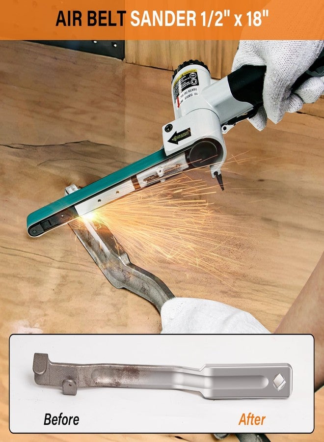 Tezoro 1/2" x 18" Air Belt Sander, Mini Belt Sander for Woodworking/Metal Working Handheld All Angle Grinder Belt Sander with 3 Belts (36/40/60#) Industrial Pneumatic Tool - Image 3
