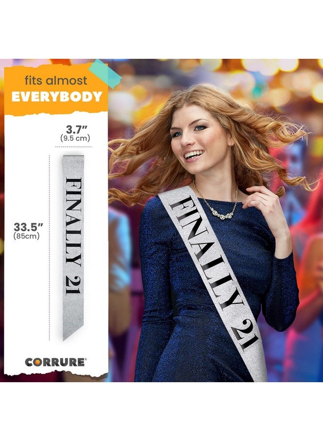 CORRURE 'Finally 21' Birthday Sash With Glitter - Silver Sash with Black Foil 21st Birthday Sash for Men and Women - Ideal Twenty One Sash Party Favors Supplies and Decorations for Your 21 Bday Party - Image 5