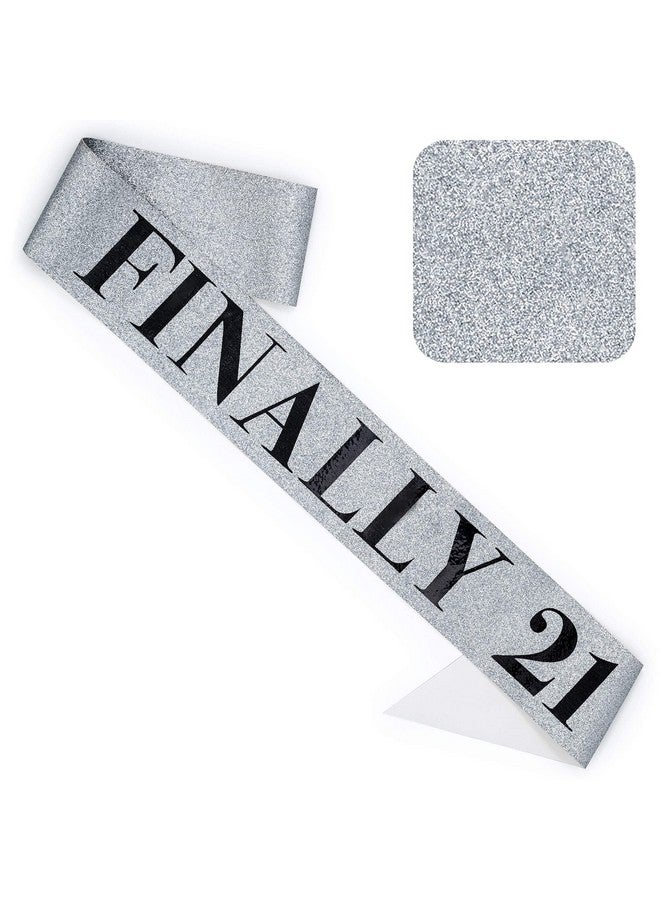 CORRURE 'Finally 21' Birthday Sash With Glitter - Silver Sash with Black Foil 21st Birthday Sash for Men and Women - Ideal Twenty One Sash Party Favors Supplies and Decorations for Your 21 Bday Party - Image 1