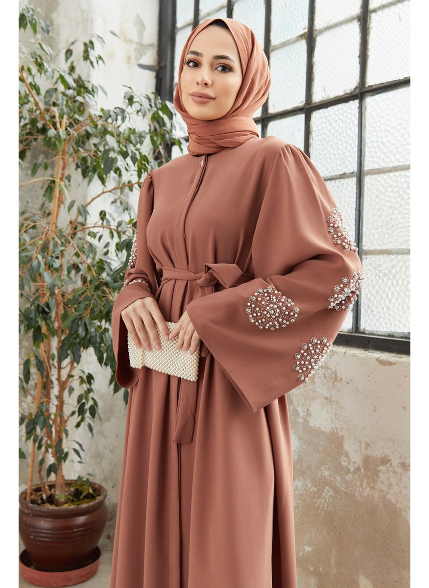 Liva Abaya with Stoned Sleeves - Camel