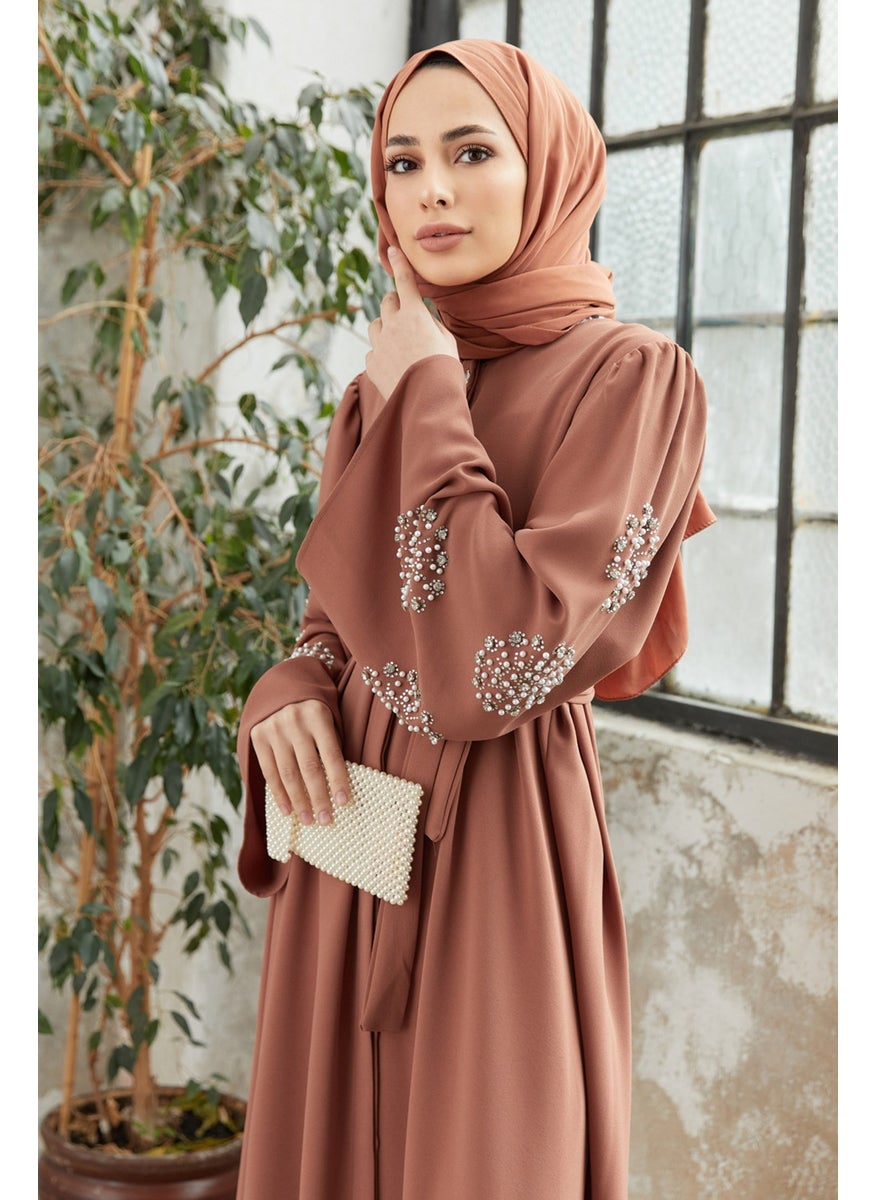 Liva Abaya with Stoned Sleeves - Camel