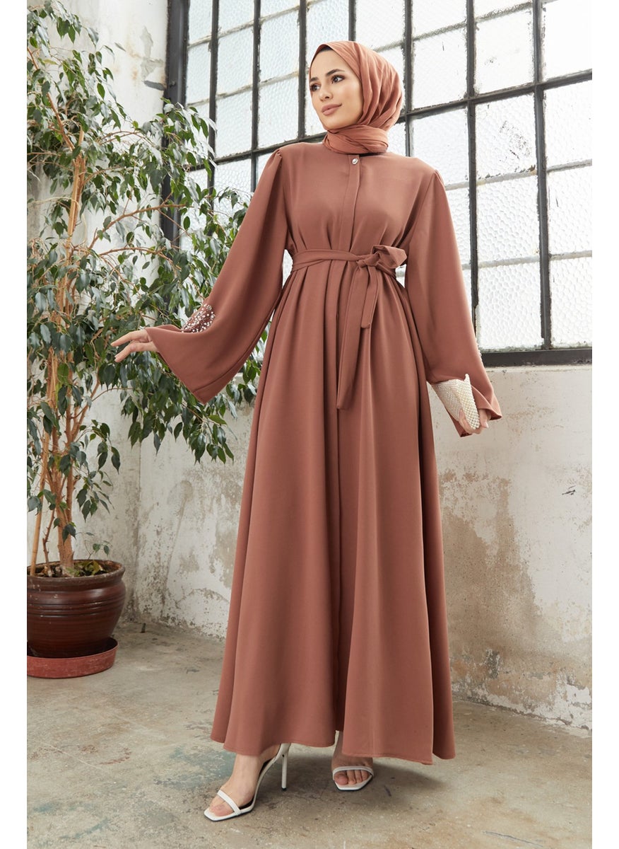 Liva Abaya with Stoned Sleeves - Camel