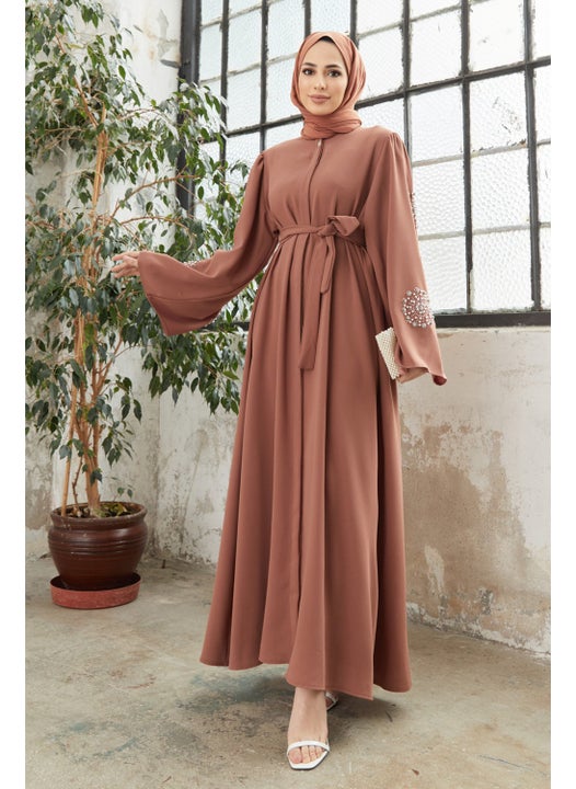 Liva Abaya with Stoned Sleeves - Camel