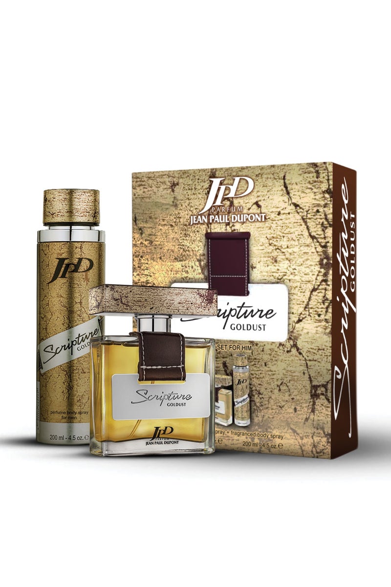 Jean Paul Dupont Scripture Goldust 2Pcs Promo Pack Eau de Toilette 100ml + Fragrance Body Spray 200ml For Men - Image 1