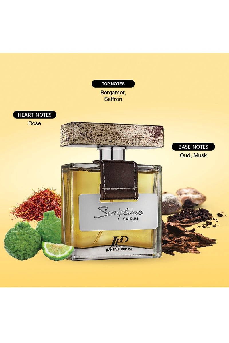 Jean Paul Dupont Scripture Goldust 2Pcs Promo Pack Eau de Toilette 100ml + Fragrance Body Spray 200ml For Men - Image 2