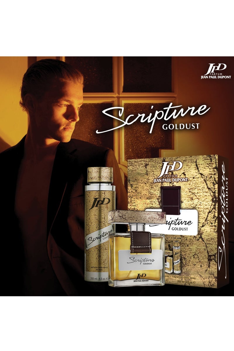 Jean Paul Dupont Scripture Goldust 2Pcs Promo Pack Eau de Toilette 100ml + Fragrance Body Spray 200ml For Men - Image 4