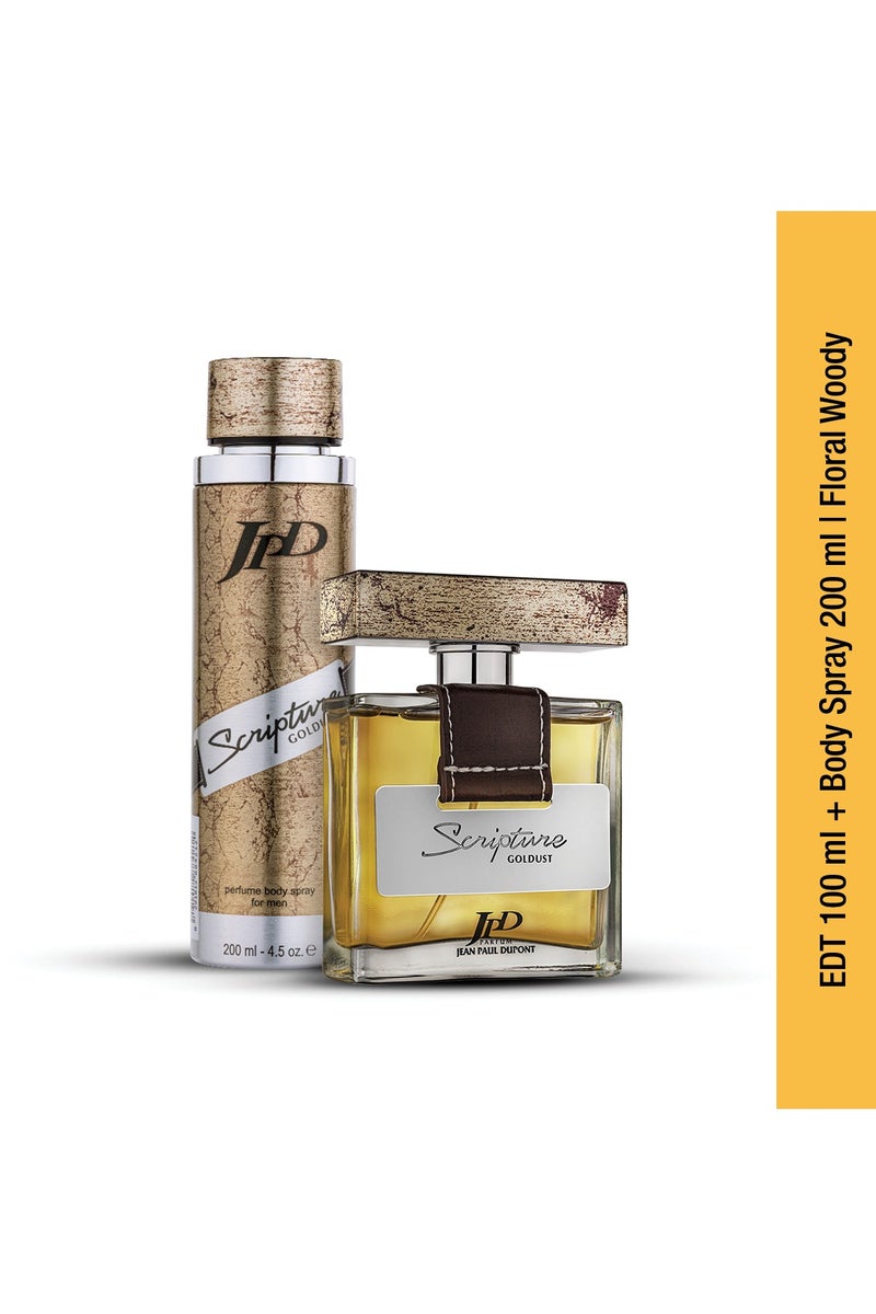 Jean Paul Dupont Scripture Goldust 2Pcs Promo Pack Eau de Toilette 100ml + Fragrance Body Spray 200ml For Men - Image 5