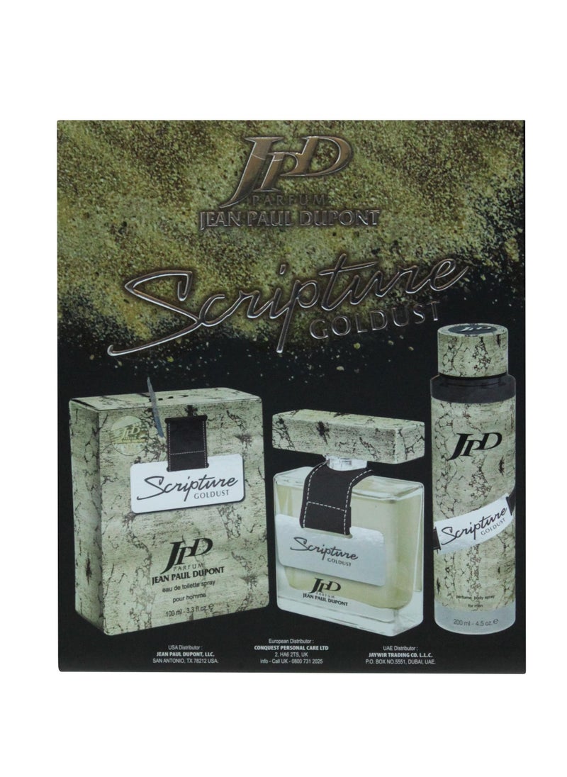 Jean Paul Dupont Scripture Goldust 2Pcs Promo Pack Eau de Toilette 100ml + Fragrance Body Spray 200ml For Men  - Image 4