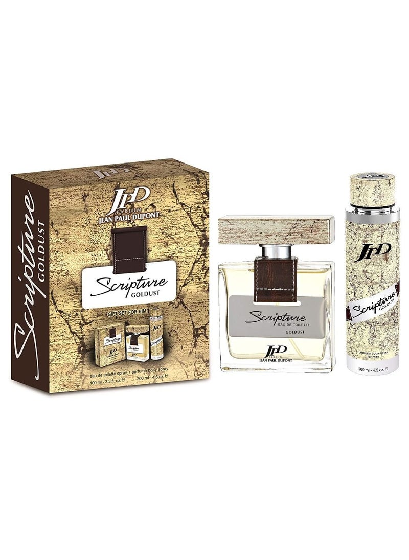 Jean Paul Dupont Scripture Goldust 2Pcs Promo Pack Eau de Toilette 100ml + Fragrance Body Spray 200ml For Men  - Image 1