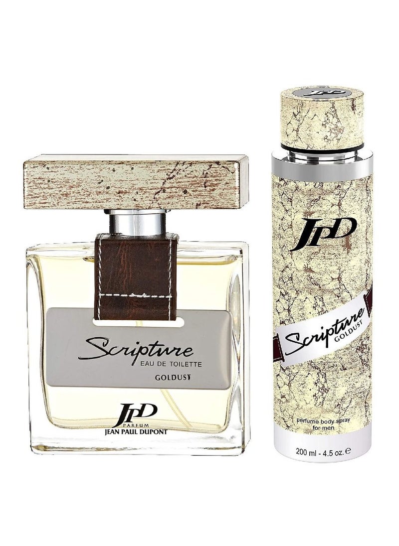Jean Paul Dupont Scripture Goldust 2Pcs Promo Pack Eau de Toilette 100ml + Fragrance Body Spray 200ml For Men  - Image 3