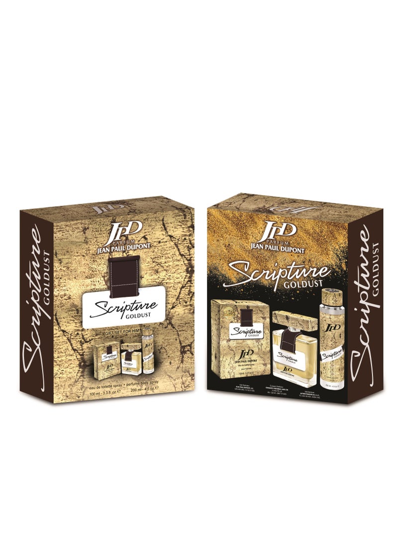 Jean Paul Dupont Scripture Goldust 2Pcs Promo Pack Eau de Toilette 100ml + Fragrance Body Spray 200ml For Men  - Image 2