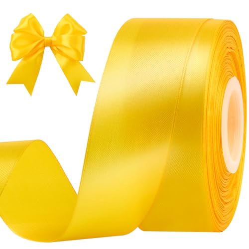 CLUEWR 1-1/2 Inches 50 Yards Yellow Satin Ribbon, Solid Fabric Ribbon Roll for Flower Bouquets, Gift Wrapping, Wedding, Handmade Crafts - Image 1