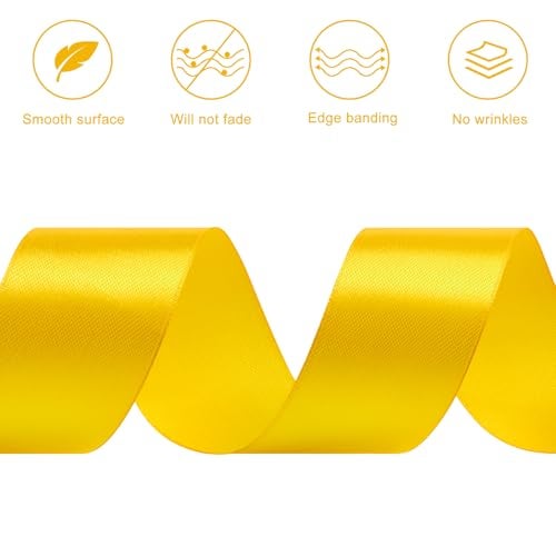 CLUEWR 1-1/2 Inches 50 Yards Yellow Satin Ribbon, Solid Fabric Ribbon Roll for Flower Bouquets, Gift Wrapping, Wedding, Handmade Crafts - Image 3
