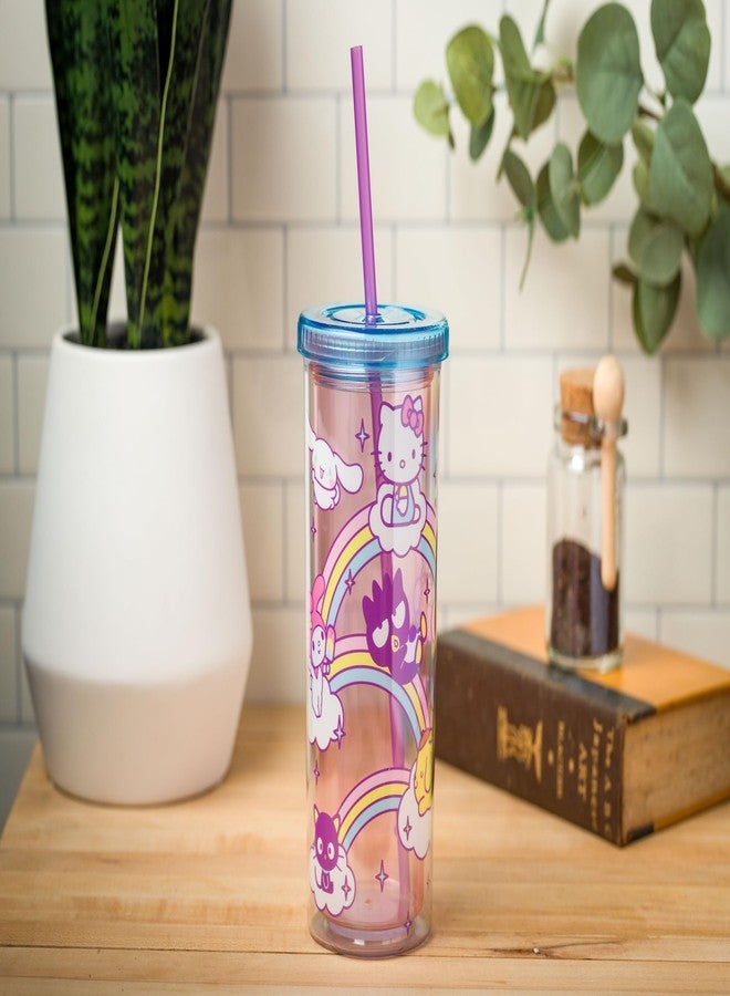 Silver Buffalo Hello Kitty Friends Rainbows and Clouds, Plastic Tall Cold Cup with Lid and Straw, 20 Ounces - Image 3