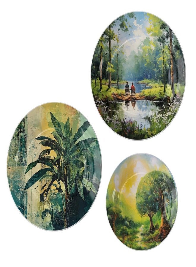 WOODHANG Set of 3 Serene Nature Landscape Ceramic Wall Plates for Living Room Decor|Forest, Lakeside & Abstract Botanical Designs Glossy Finish Wall Hanging Plate for Home, Office, Gifting Decoration - Image 4