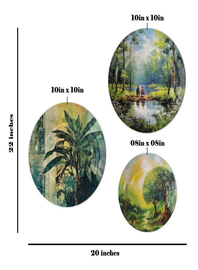 WOODHANG Set of 3 Serene Nature Landscape Ceramic Wall Plates for Living Room Decor|Forest, Lakeside & Abstract Botanical Designs Glossy Finish Wall Hanging Plate for Home, Office, Gifting Decoration - Image 2