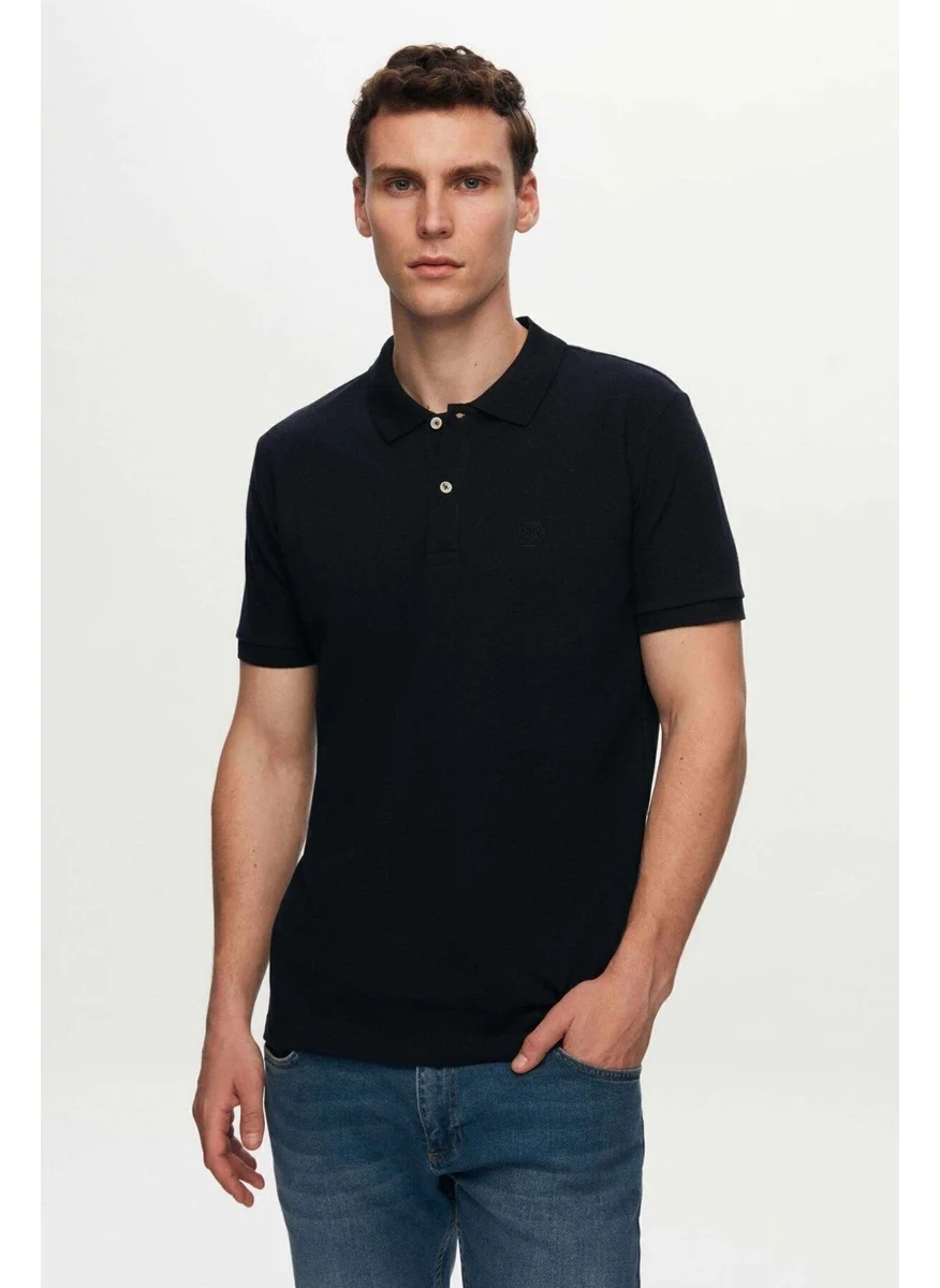 D'S DAMAT Ds Damat Regular Fit Navy Blue/Light Blue/White Pique Textured 100% Cotton Polo Neck T-Shirt 6HC14ORTBN510