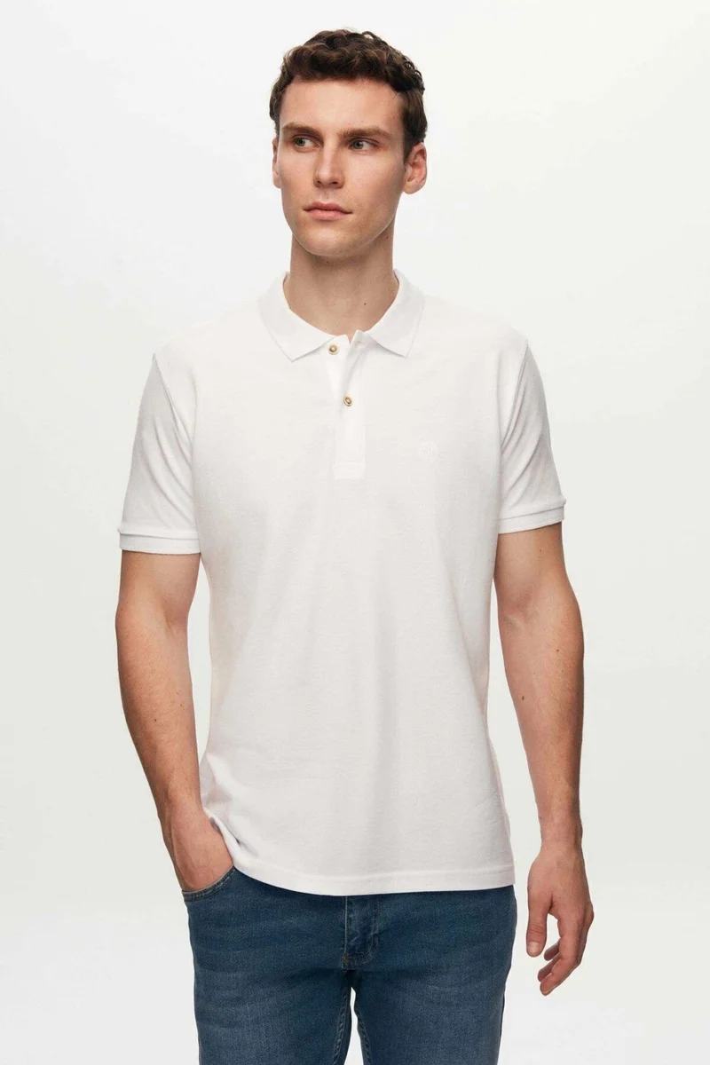 D'S DAMAT Ds Damat Regular Fit Navy Blue/Light Blue/White Pique Textured 100% Cotton Polo Neck T-Shirt 6HC14ORTBN510