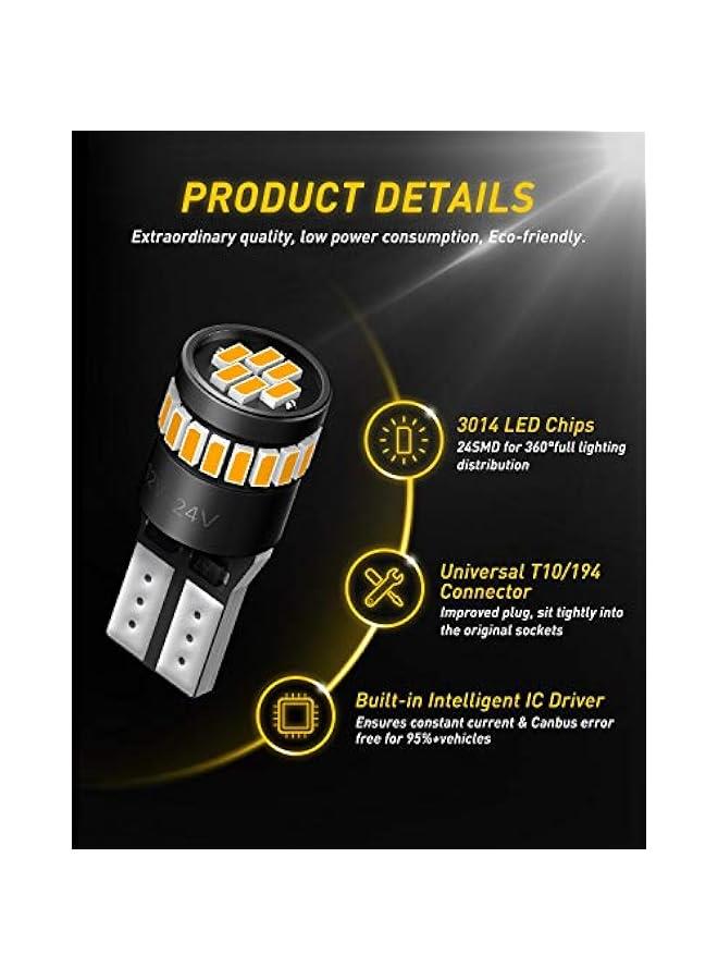 194 LED Bulb Amber Yellow 168 2825 W5W T10 Wedge 24-SMD 3014 Chipsets Replacement Bulbs for Car Dome Map License Plate Courtesy Step Lights, Pack of 2  - Image 2